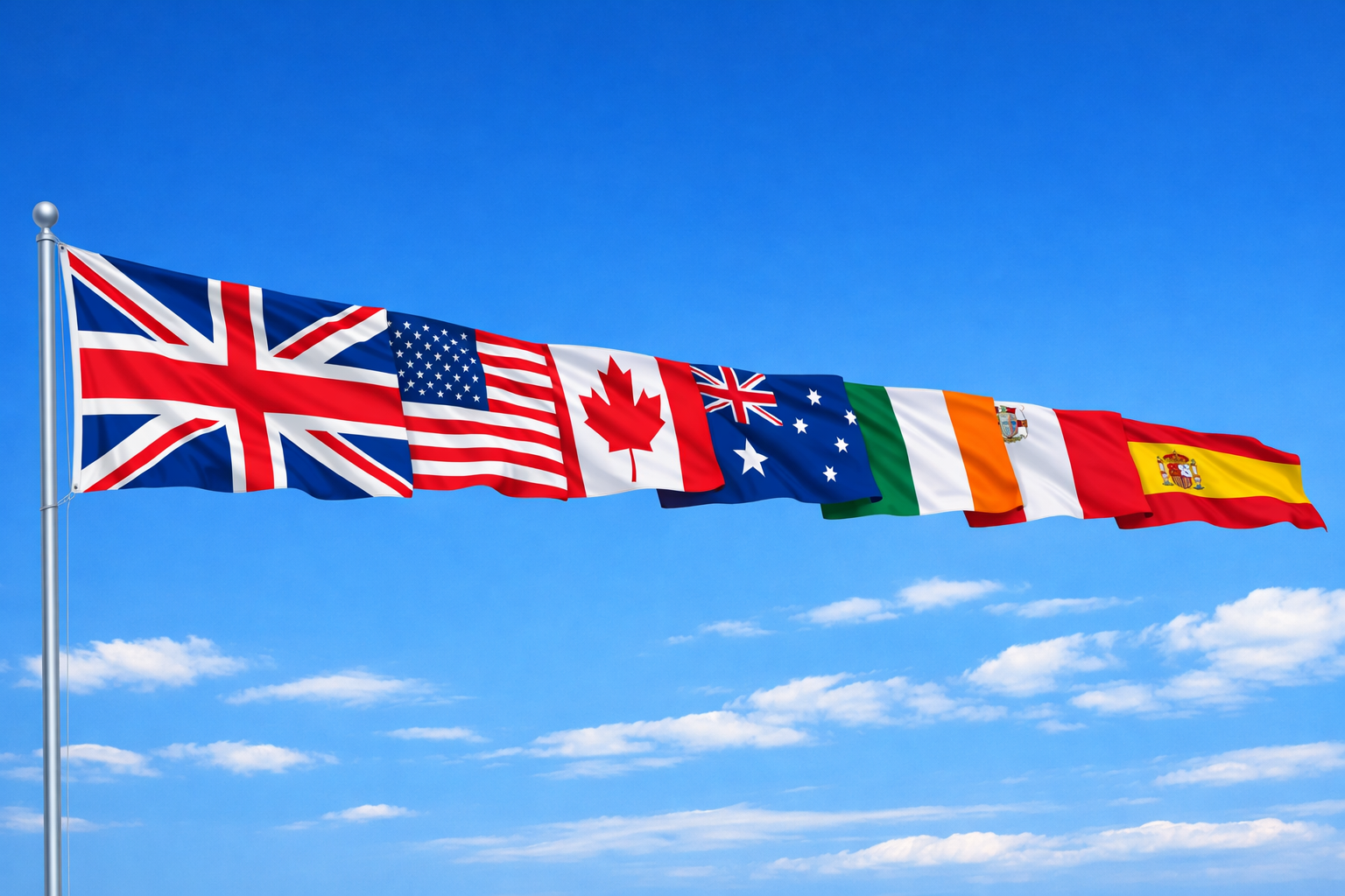 Flaggen der Anglosphäre und Spanien
